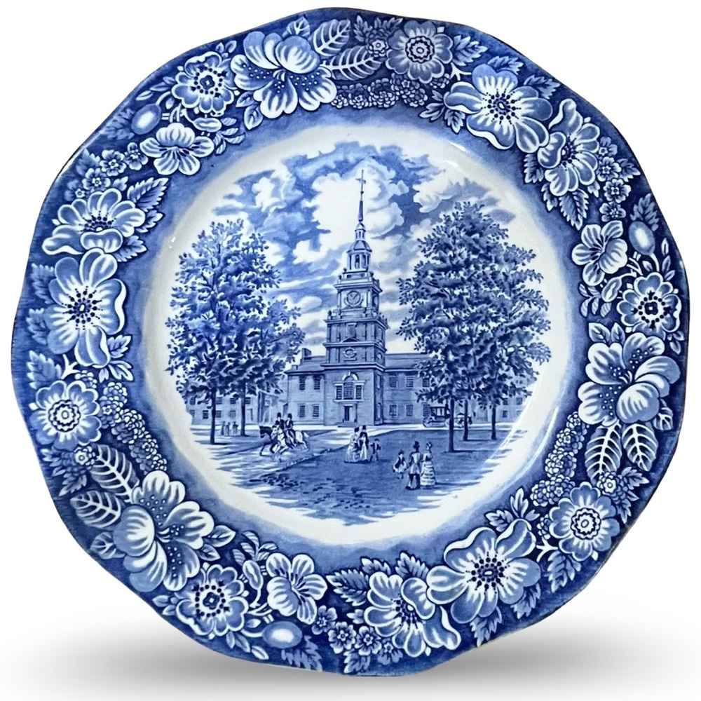 Staffordshire Blue Transferware “Independence Hall In Philadelphia” Plate